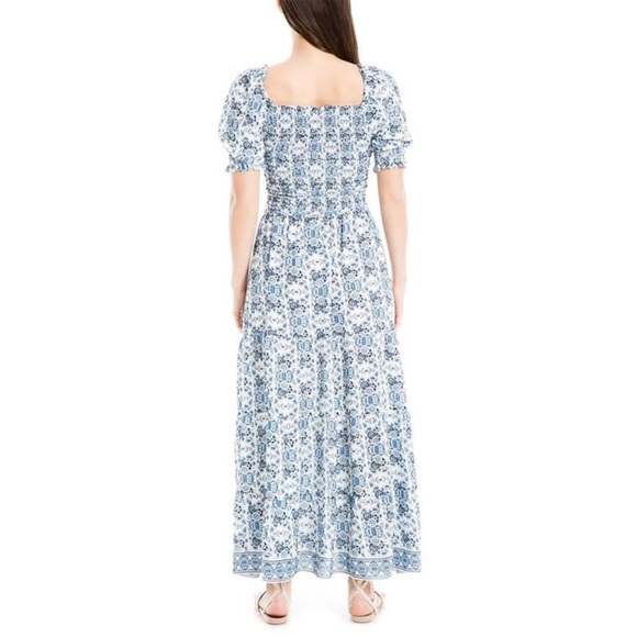 Max Studio Printed Smocked Bodice Tiered Maxi Dress Cruise Vacation Beach Resort - Picture 2 of 11